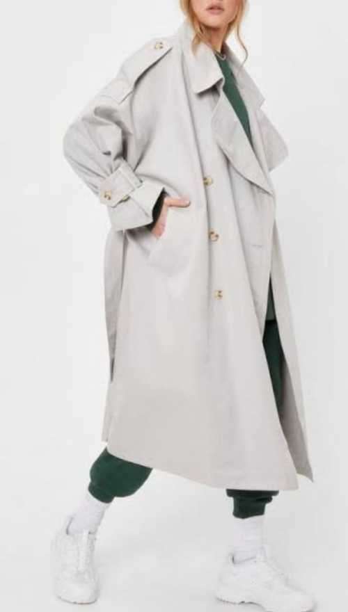Light Grey oversized Maxi Trench coat