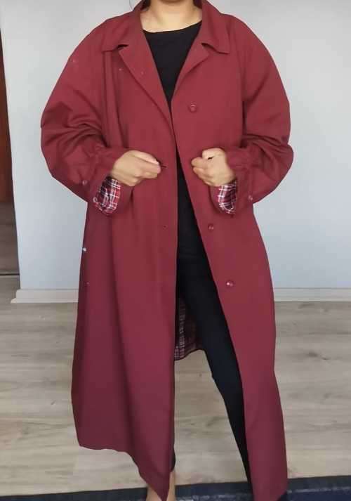 Beautiful  Maroon Trench Coat with check lining