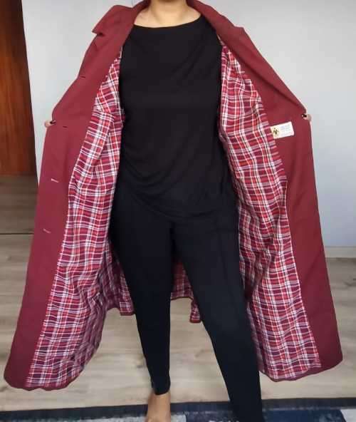 Beautiful  Maroon Trench Coat with check lining