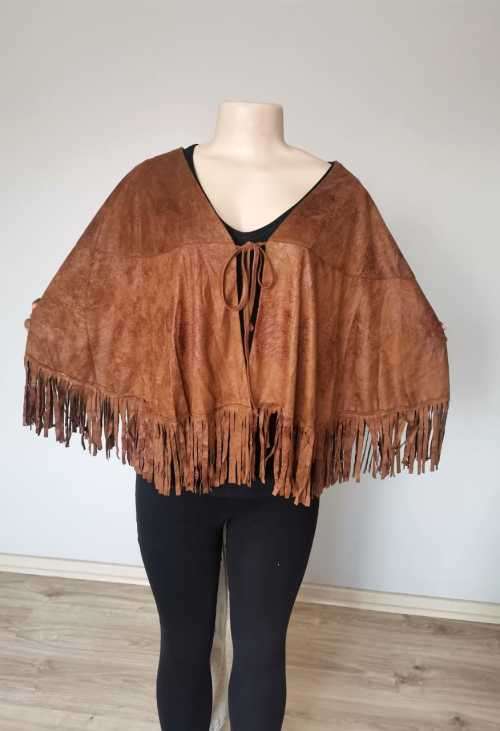 Suede and leather look fringed Cape