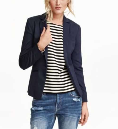 H&M Fitted Navy blazer with striped detailing sleeves
