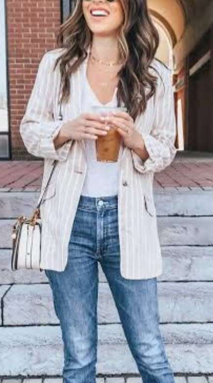 100% linen beige striped blazer