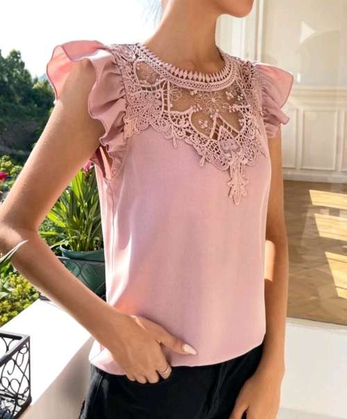 Baby Pink Lace ruffel sleeve lace blouse