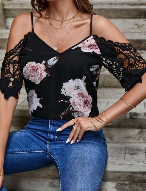 Floral Lace Cold shoulder blouse