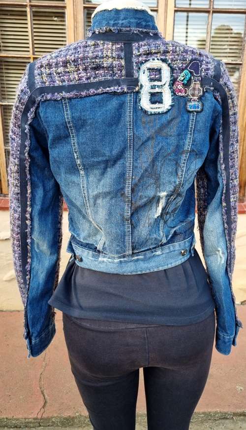 Beautiful Vintage style denim and tweed crop jacket