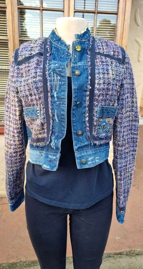 Beautiful Vintage style denim and tweed crop jacket