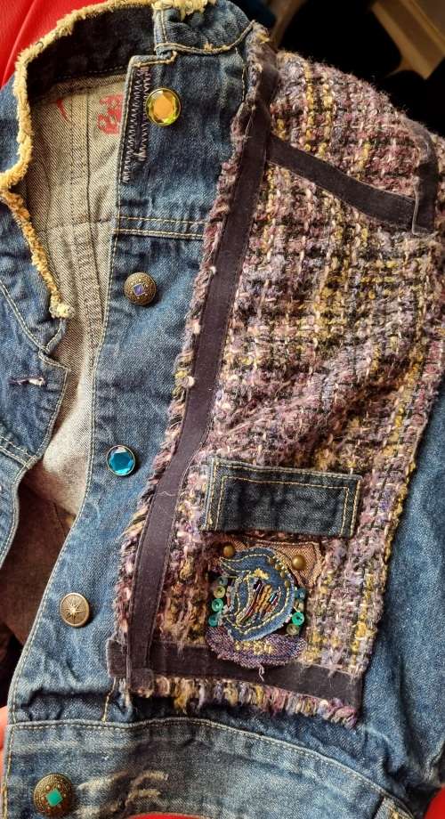 Beautiful Vintage style denim and tweed crop jacket