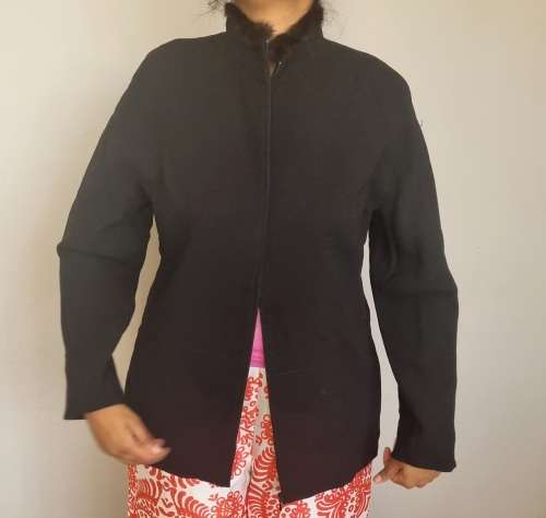 Black zip up jacket with fur collar detailing