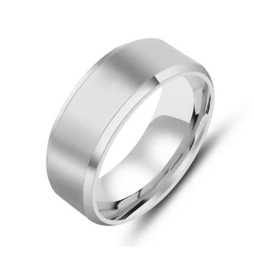 Stainless Steel Brushed Design Comfort Fit Polished Ring. Size 20