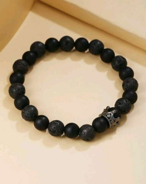 Black Beaded Bracelet (Crown)