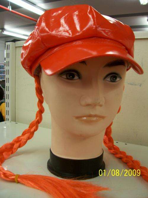 PARTY - CAP WITH  HAIR PLAITS - ASTD COLOURS - ADULT SIZE