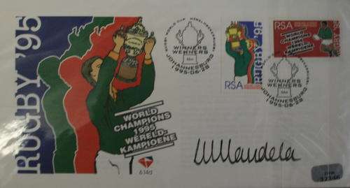 *** Hand signed Mandela 1995 RWC FDC with COA from Cecil Greenfield ***