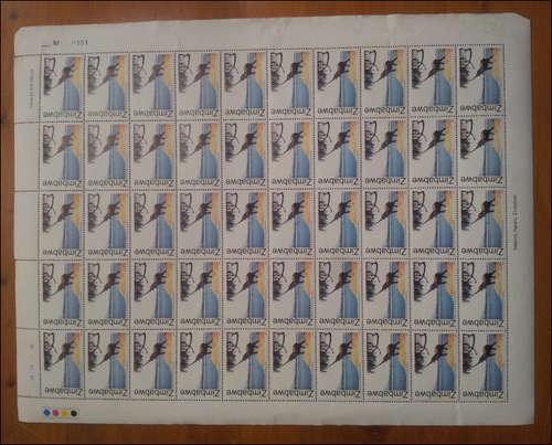**2005 $52 000 ZIMBABWE ELEPHANT EATING FULL SHEET (1A) OF STAMPS AT A BARGAIN***