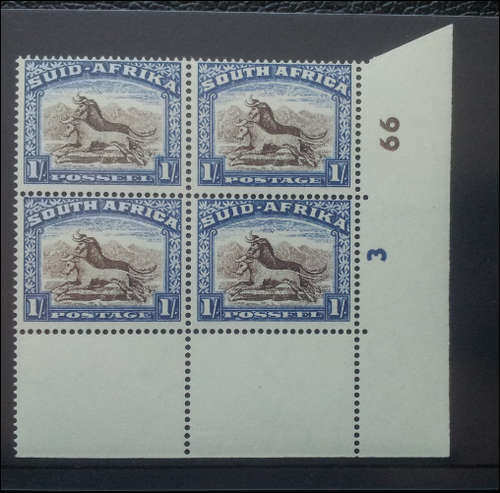 ***REDUCED FROM  R180***1947 - 1954 1 SHILLING UNION OF SOUTH AFRICA MINT CONTROL BLOCK OF 4***