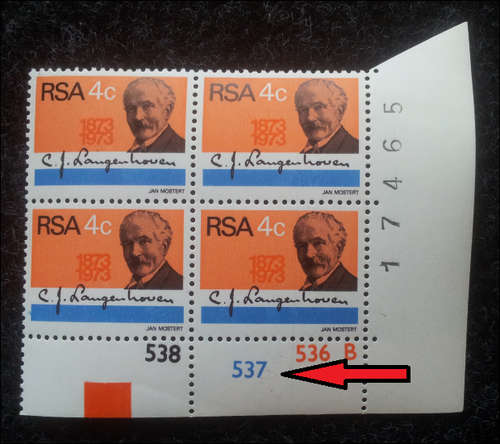 ***REDUCED FROM R35 ***1973 4c variety control number shifted down***