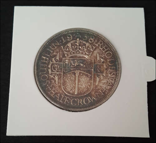 ***SUPERB ! STERLING SILVER SOUTHERN RHODESIA 1938 HALF CROWN GREAT CONDITION***