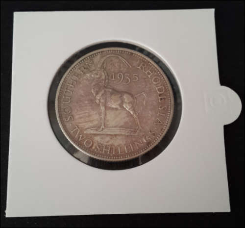 ***SUPERB ! STERLING SILVER SOUTHERN RHODESIA 1935 2 SHILLING GREAT CONDITION***