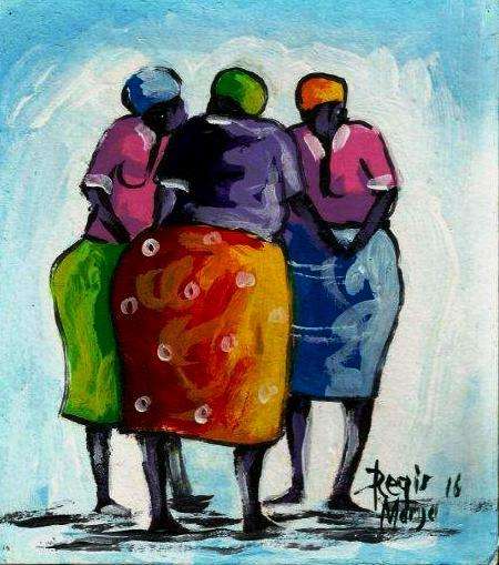 Beautiful acrylic painting by artist Regis Manja titled- Mpho's Friends