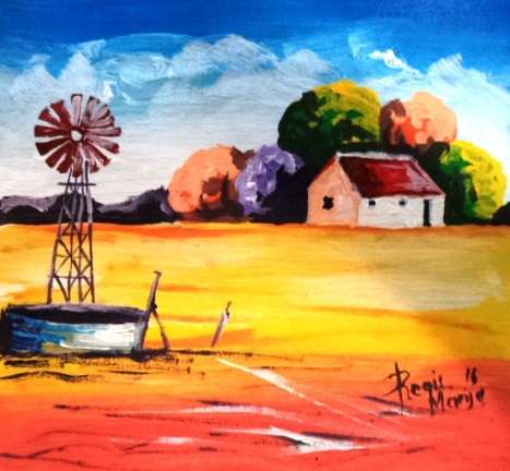 Beautiful acrylic painting by Regis Manje titled- Oom Piet se plaashuis