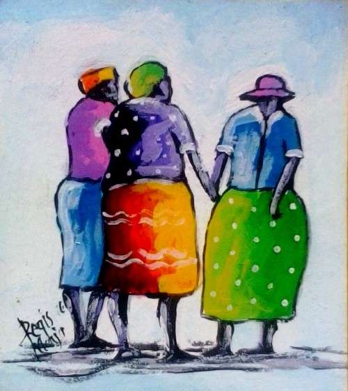 Beautiful acrylic painting by artist Regis Manja titled- Friends greeting
