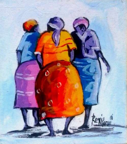 Beautiful acrylic painting by artist Regis Manja titled- Nomusa and friends