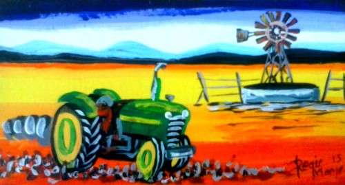 Beautiful miniature acrylic painting by artist Regis Manja titled- Farm (check size)