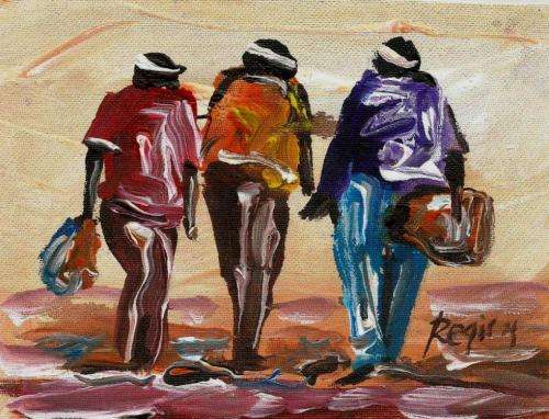 Beautiful miniature acrylic painting by artist Regis Manje titled Friends