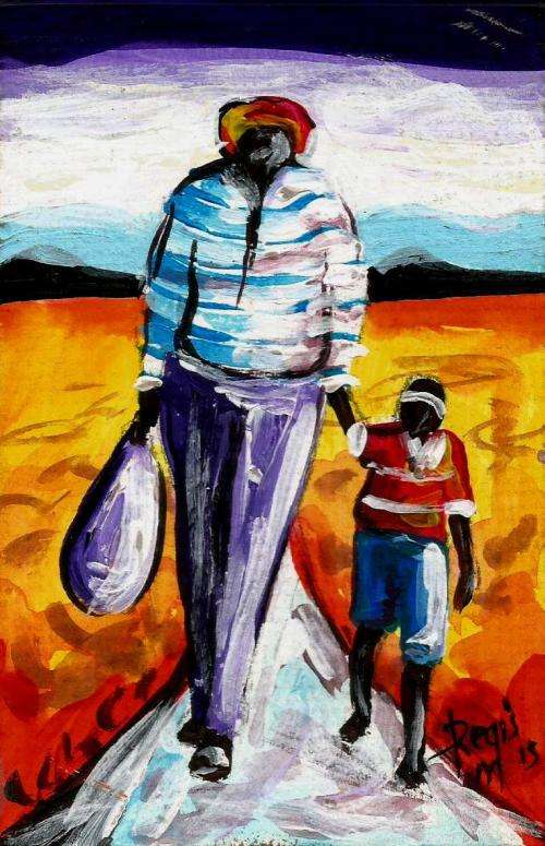 Beautiful acrylic painting by artist Regis Manja titled- Fatherr and Child