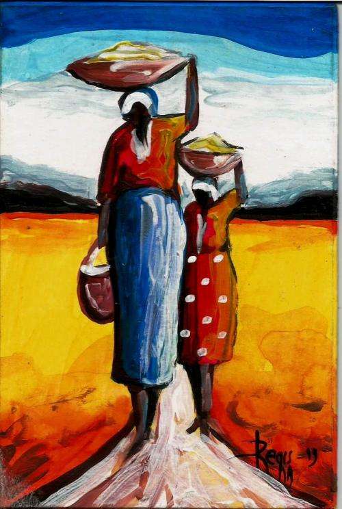 Beautiful miniature acrylic painting by artist Regis Manja titled- Mother and Child