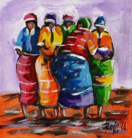 Beautiful acrylic painting by artist Regis Manje titled Gossipping