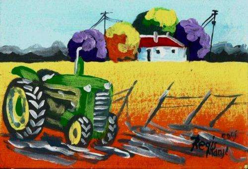 Beautifu acrylic painting by artist Regis Manje titled Ou plaas Trekker I