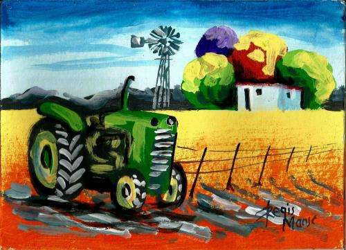 Beautifu acrylic painting by artist Regis Manje titled Plaas trekker