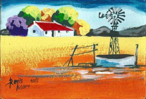 Beautifu acrylic painting by artist Regis Manje titled Freestate Farm