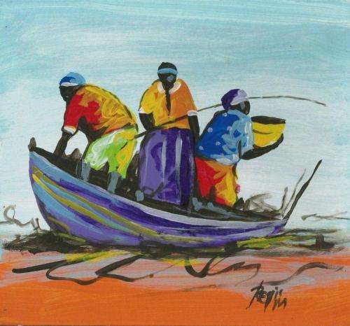 Beautifu acrylic painting by artist Regis Manje titled Fisherman II