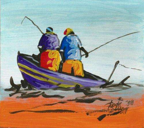 Beautifu acrylic painting by artist Regis Manje titled Fisherman III