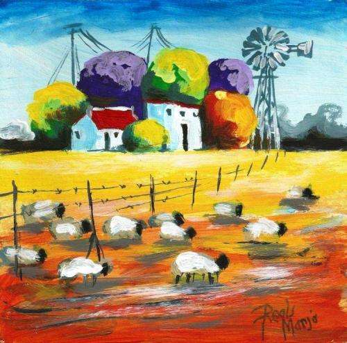 Beautifu acrylic painting by artist Regis Manje titled Sheep
