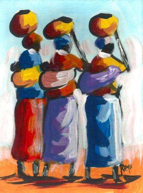 Beautiful acrylic painting by artist Regis Manje titled From the market