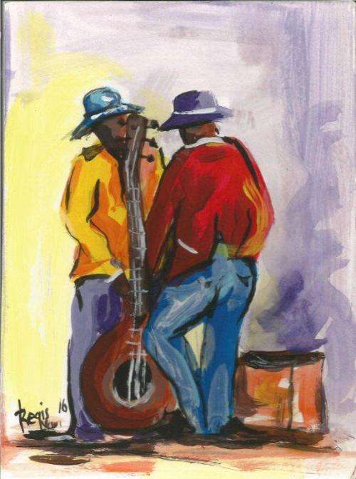 Beautiful acrylic painting by artist Regis Manje titled Music men