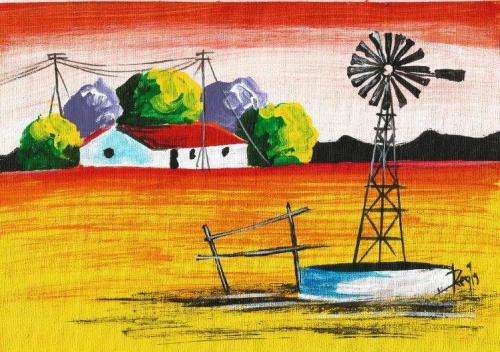 Beautifu acrylic painting by artist Regis Manje titled Ermelo Farm
