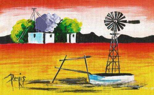 Beautifu acrylic painting by artist Regis Manje titled Rural shanties