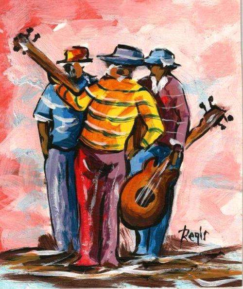 Beautiful acrylic painting by artist Regis Manja titled- Musicians (Larger than normal)