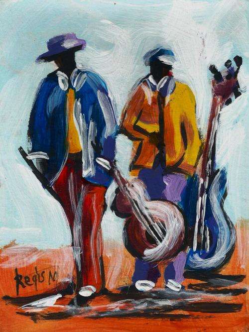 Beautiful Regis Manje acrylic painting titled Musicians III