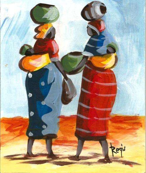 Beautiful acrylic painting by artist Regis Manje titled Ladies from work