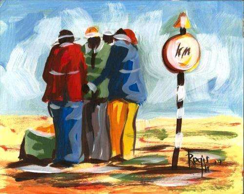 Beautiful acrylic painting by Regis Manje titled Gambling