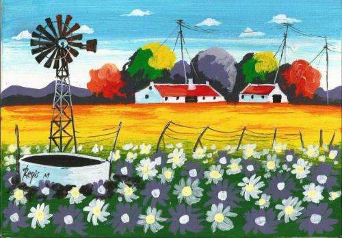Beautiful acrylic painting by artist Regis Manje titled Secunda Farm