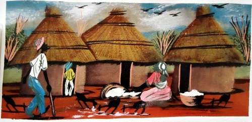 Original oil painting by Rodrick Chadehumbe titled Rural living I