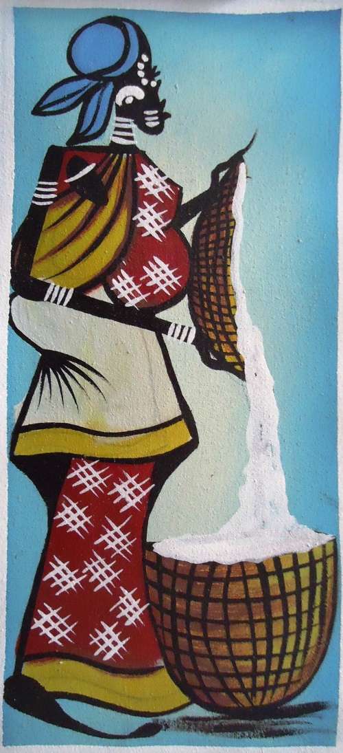 Original oil painting by artist Rodrick Chadehumbe titles Preparing the maize