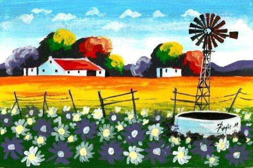 Beautiful acrylic painting by Regis Manje titled Secunda farm