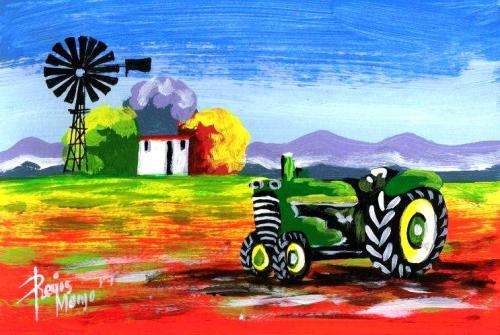 Beautiful acrylic painting by Regis Manje titled John Deere II