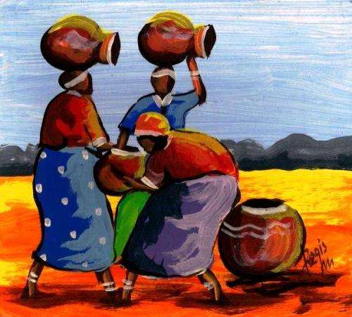 Beautiful acrylic painting by artsit Regis Manje titled Harvesting